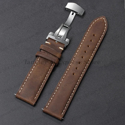 Motorola Moto Leather Watch Band, Butterfly Buckle Strap, Brown