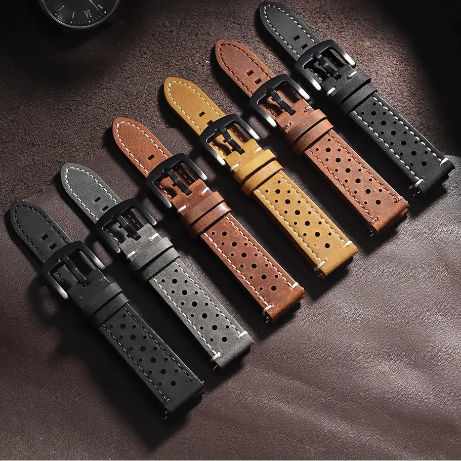 Motorola Moto Quick Release Leather Watch Band Breathable Vintage Strap