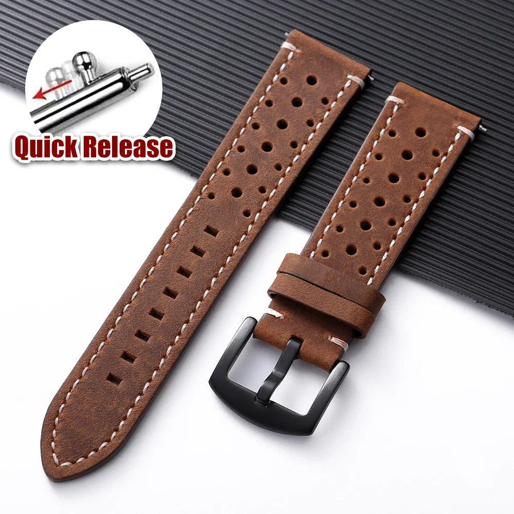 Motorola Moto Quick Release Leather Watch Band Breathable Vintage Strap