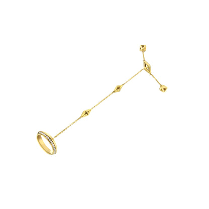 14K Yellow Gold 1/4 Cttw Diamond Ring and Bracelet Hand Chain (G-H Color, SI1-SI2 Clarity) - 7"