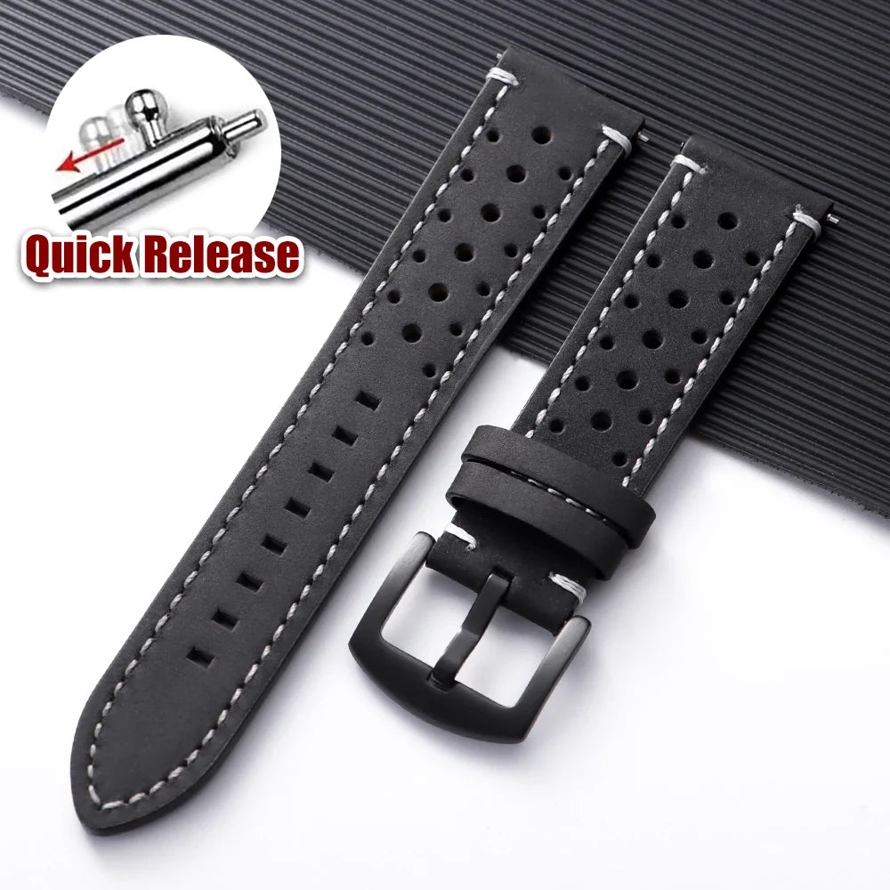 Motorola Moto Quick Release Leather Watch Band Breathable Vintage Strap
