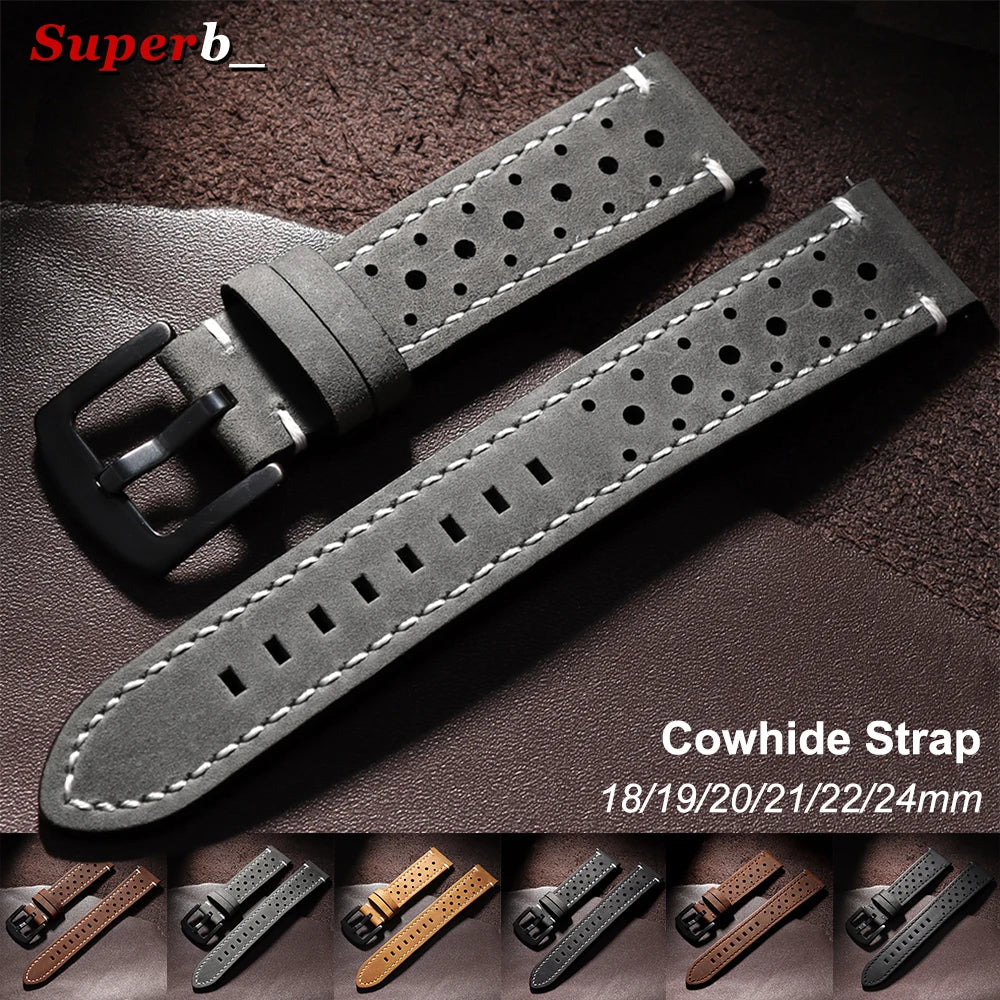 Motorola Moto Quick Release Leather Watch Band Breathable Vintage Strap