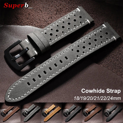 Motorola Moto Quick Release Leather Watch Band Breathable Vintage Strap