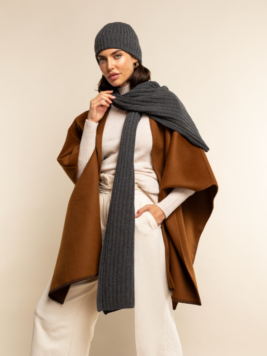 Napoli (dark grey) - Italian 100% cashmere ribbed scarf (unisex)