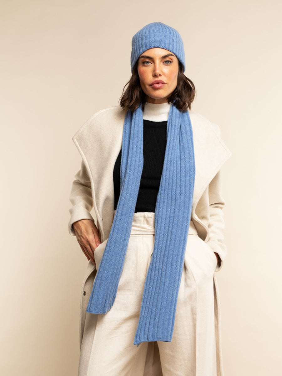 Napoli (light blue) - Italian 100% cashmere ribbed scarf (unisex) — photo 10 of 10