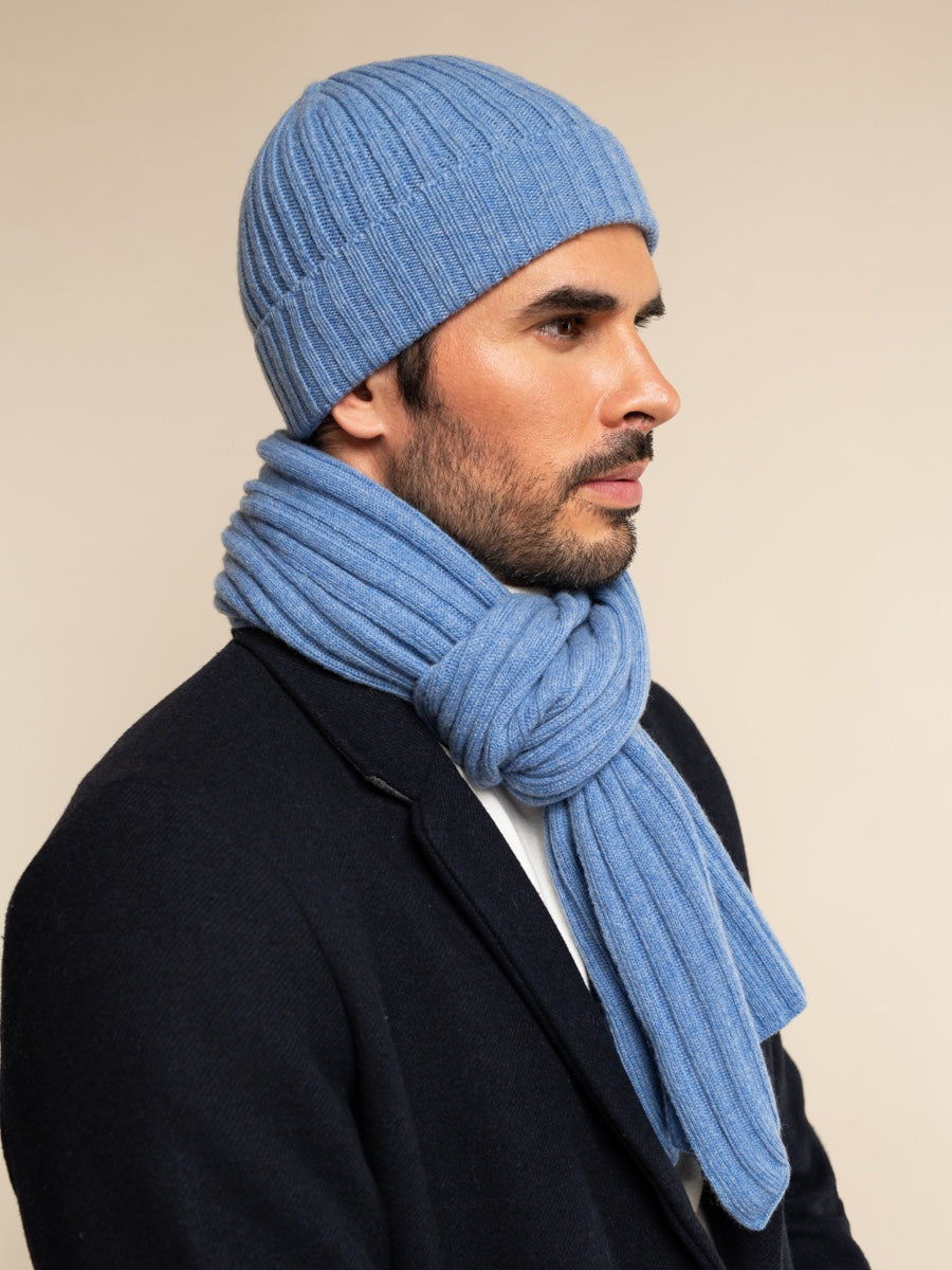 Napoli (light blue) - Italian 100% cashmere ribbed scarf (unisex) — photo 9 of 10