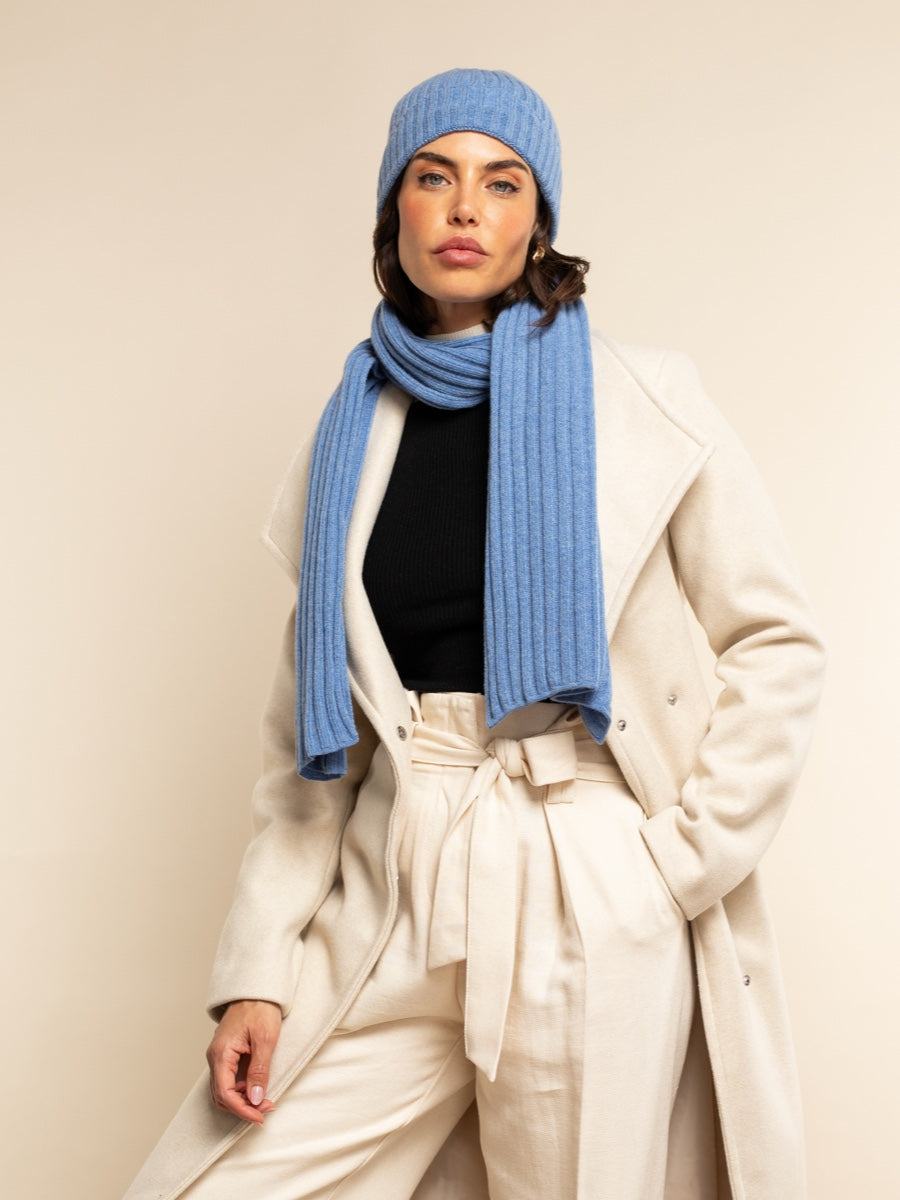 Napoli (light blue) - Italian 100% cashmere ribbed scarf (unisex) — photo 8 of 10