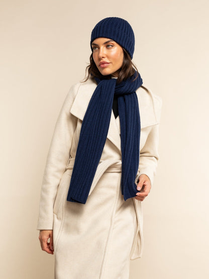 Napoli (navy blue) - Italian 100% cashmere ribbed scarf (unisex) — photo 7 of 10