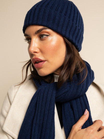 Napoli (navy blue) - Italian 100% cashmere ribbed scarf (unisex) — photo 10 of 10