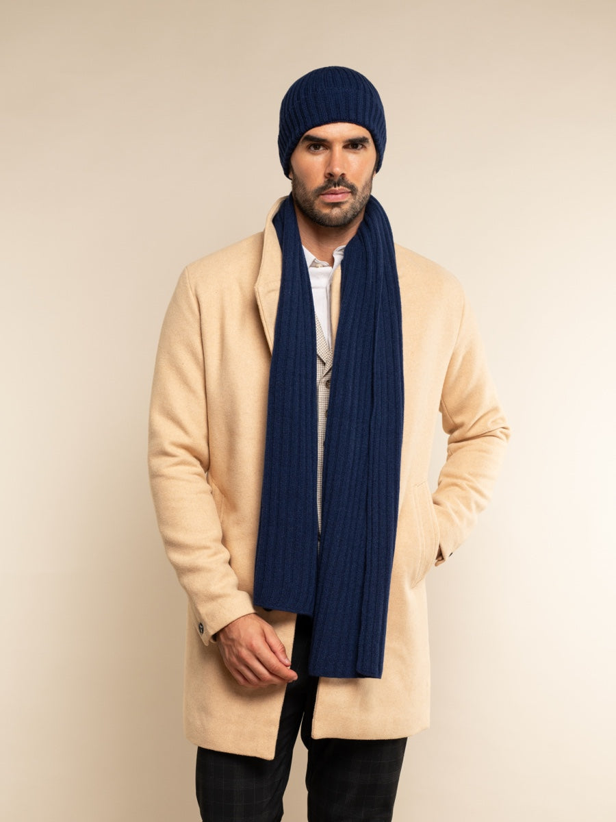 Napoli (navy blue) - Italian 100% cashmere ribbed scarf (unisex)