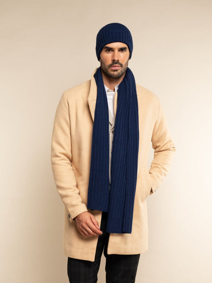 Napoli (navy blue) - Italian 100% cashmere ribbed scarf (unisex)