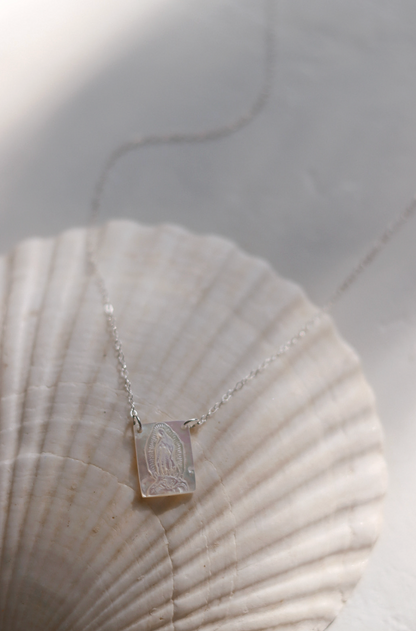 Mother of Pearl Guadalupe Necklace in Silver