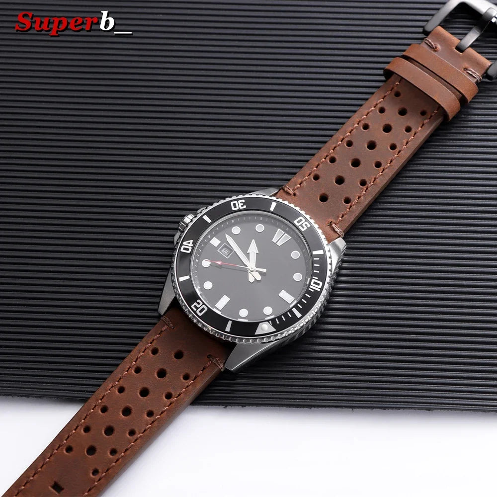 Motorola Moto Quick Release Leather Watch Band Breathable Vintage Strap