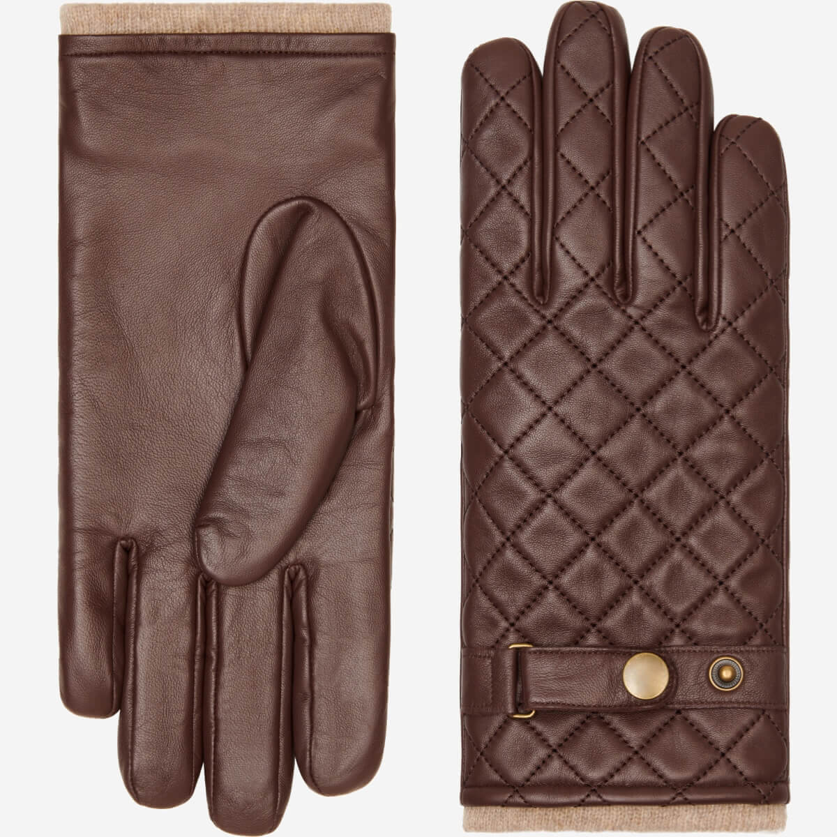 Sebastian (brown) – Sheepskin leather gloves with snap closure & touchscreen feature — photo 1 of 10