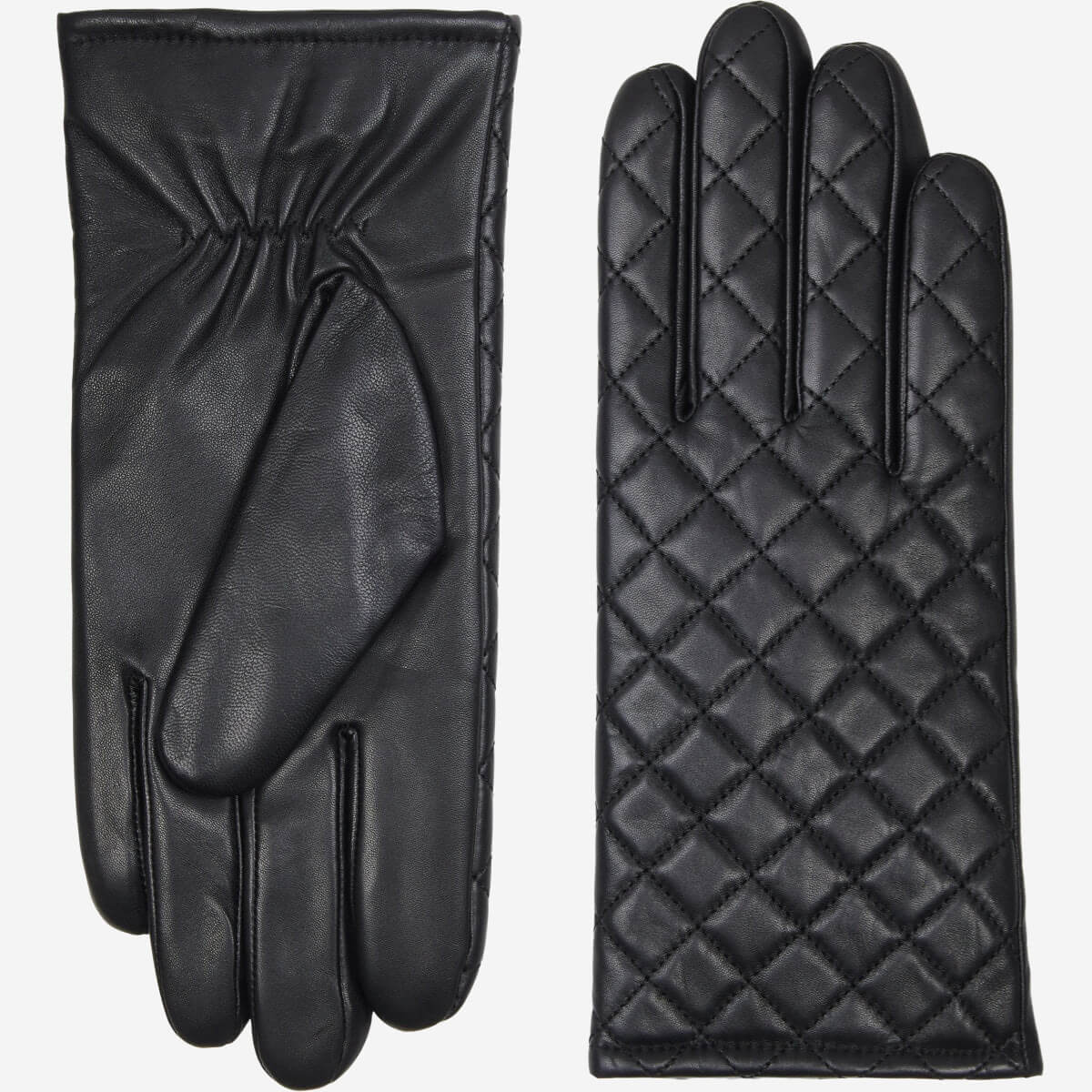 Selena (black) – Sheepskin leather gloves with diamond pattern and touchscreen feature — photo 1 of 8