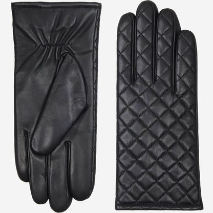 Selena (black) – Sheepskin leather gloves with diamond pattern and touchscreen feature — photo 1 of 8