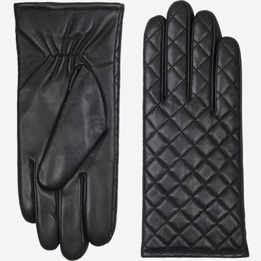 Selena (black) – Sheepskin leather gloves with diamond pattern and touchscreen feature — photo 1 of 8