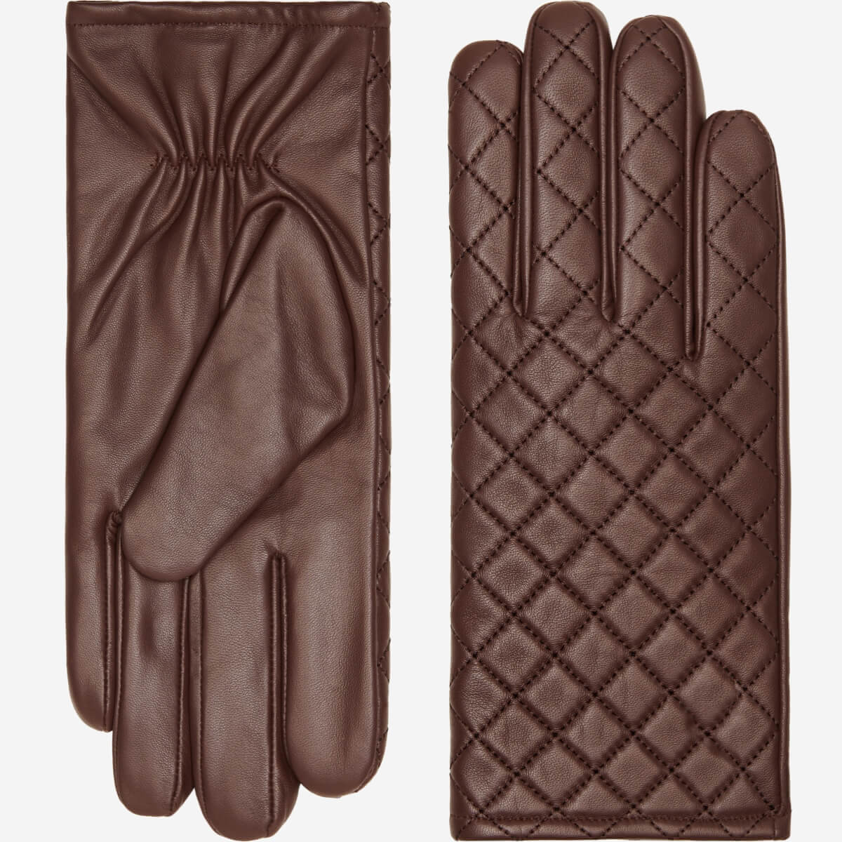 Selena (brown) – Sheepskin leather gloves with diamond pattern and touchscreen feature — photo 1 of 10