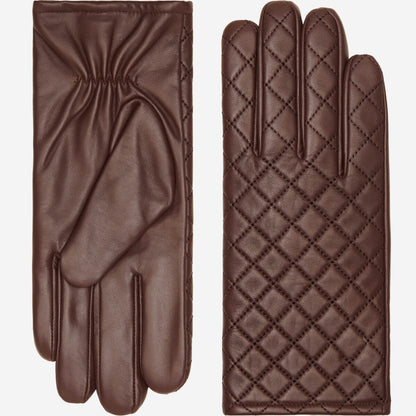 Selena (brown) – Sheepskin leather gloves with diamond pattern and touchscreen feature — photo 1 of 10
