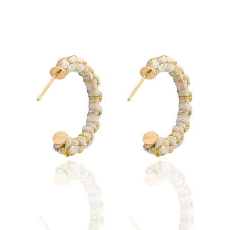 Golden Champagne Braided Silk Petite Hoop Earrings