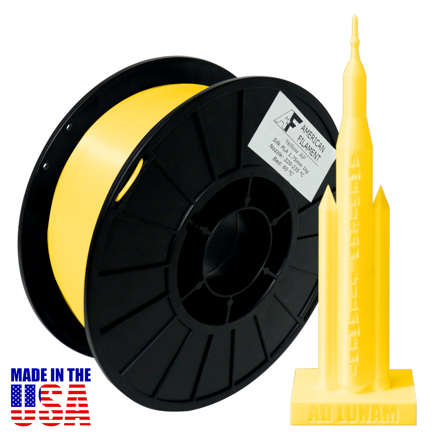Gelbes AF Seiden PLA 3D-Drucker-Filament, 1,75 mm Durchmesser, 1 kg Spule