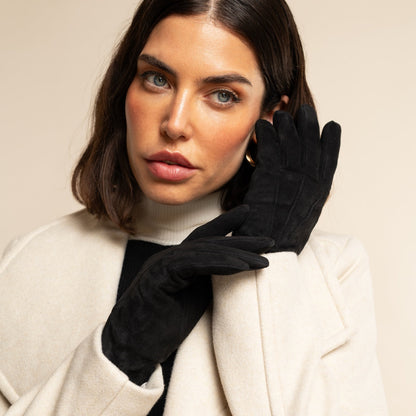 Silvia (black) - Italian suede leather gloves with luxurious cashmere lining — photo 2 of 10