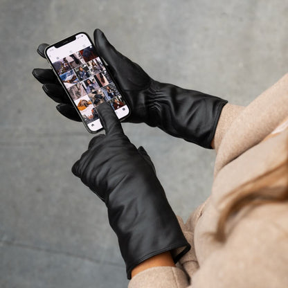 Skylar (black) – Extra-long sheepskin leather gloves with wool/cashmere lining & touchscreen capability — photo 6 of 10