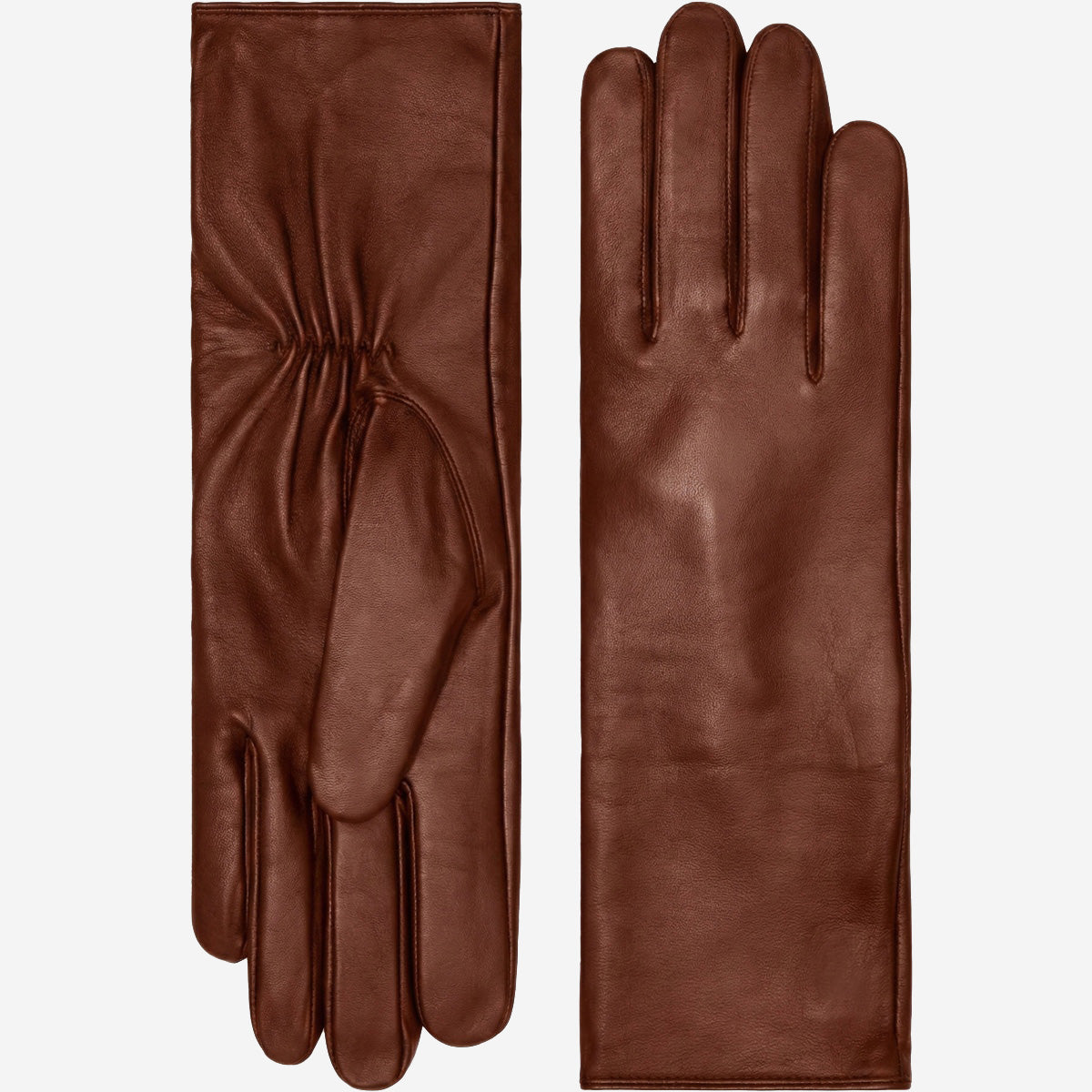 Skylar (brown) – Extra-long sheepskin leather gloves with wool/cashmere lining & touchscreen capability — photo 1 of 10