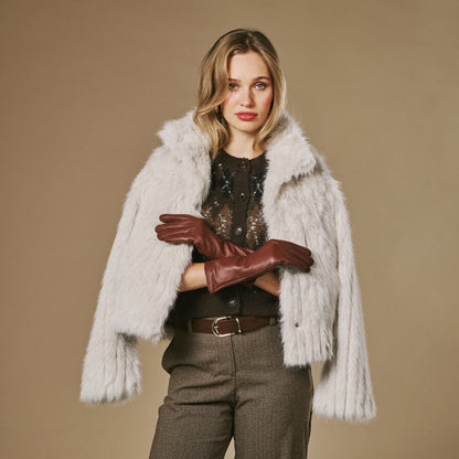 Skylar (brown) – Extra-long sheepskin leather gloves with wool/cashmere lining & touchscreen capability — photo 4 of 10