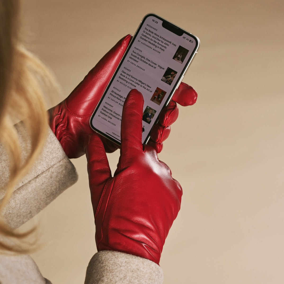 Skylar (red) – Extra-long sheepskin leather gloves with wool/cashmere lining & touchscreen capability — photo 2 of 10