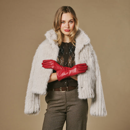 Skylar (red) – Extra-long sheepskin leather gloves with wool/cashmere lining & touchscreen capability — photo 4 of 10