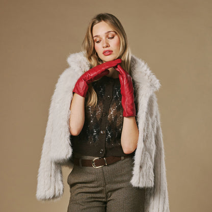 Skylar (red) – Extra-long sheepskin leather gloves with wool/cashmere lining & touchscreen capability — photo 7 of 10