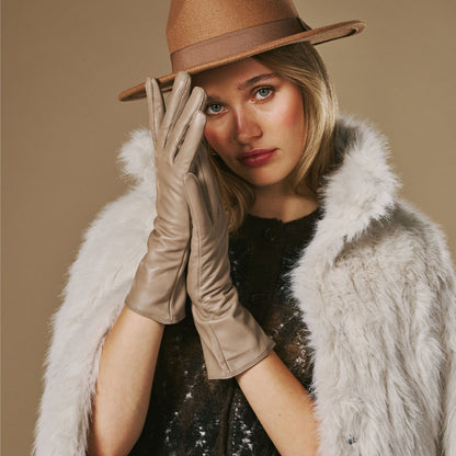 Skylar (taupe) – Extra-long sheepskin leather gloves with wool/cashmere lining & touchscreen capability — photo 3 of 10