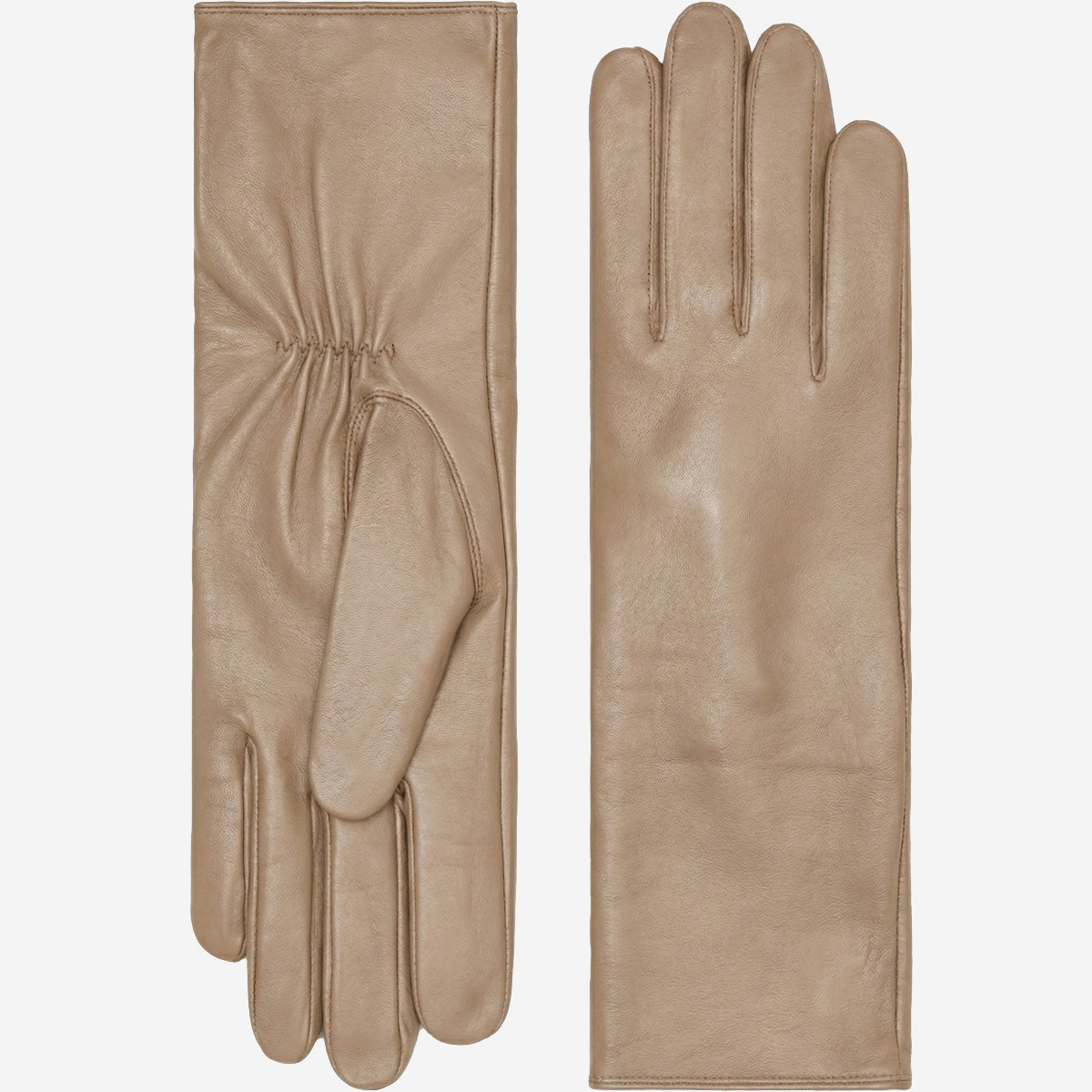 Skylar (taupe) – Extra-long sheepskin leather gloves with wool/cashmere lining & touchscreen capability — photo 1 of 10