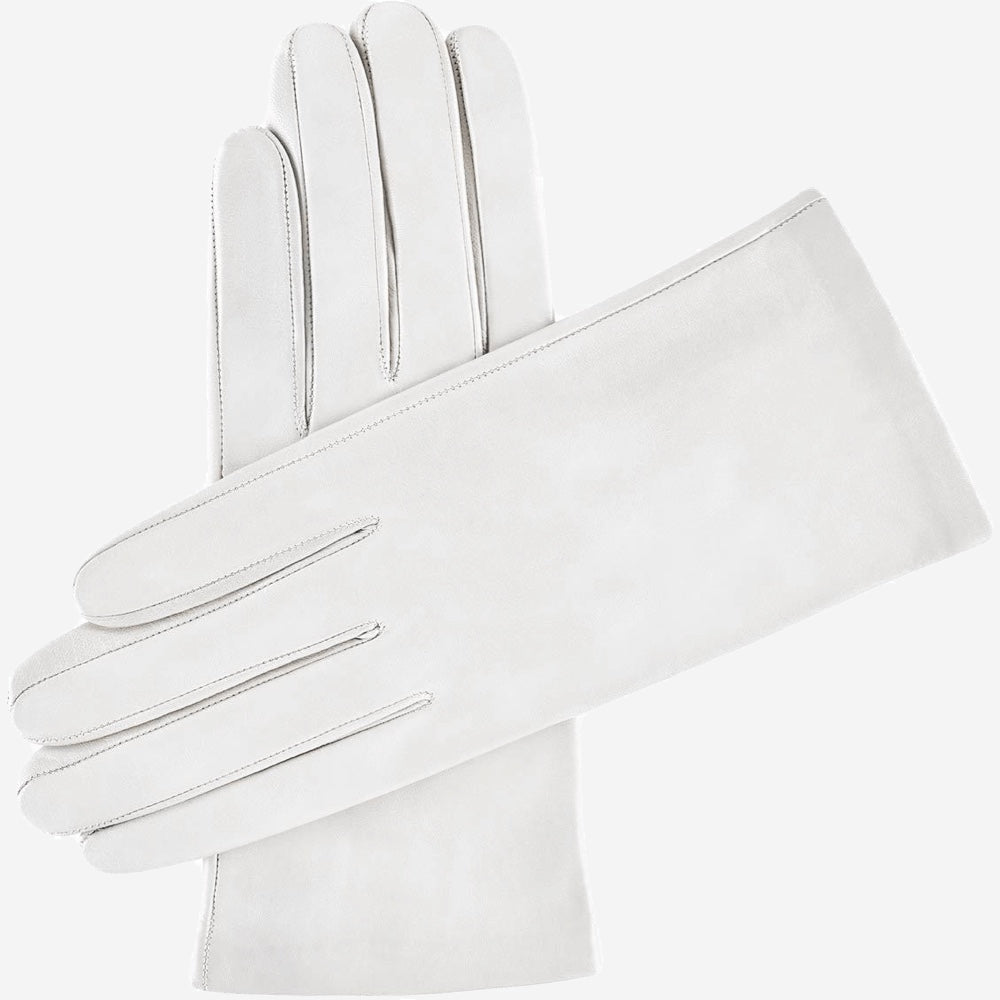 Sofia (white) - Italian lambskin leather gloves with silk lining — photo 2 of 10
