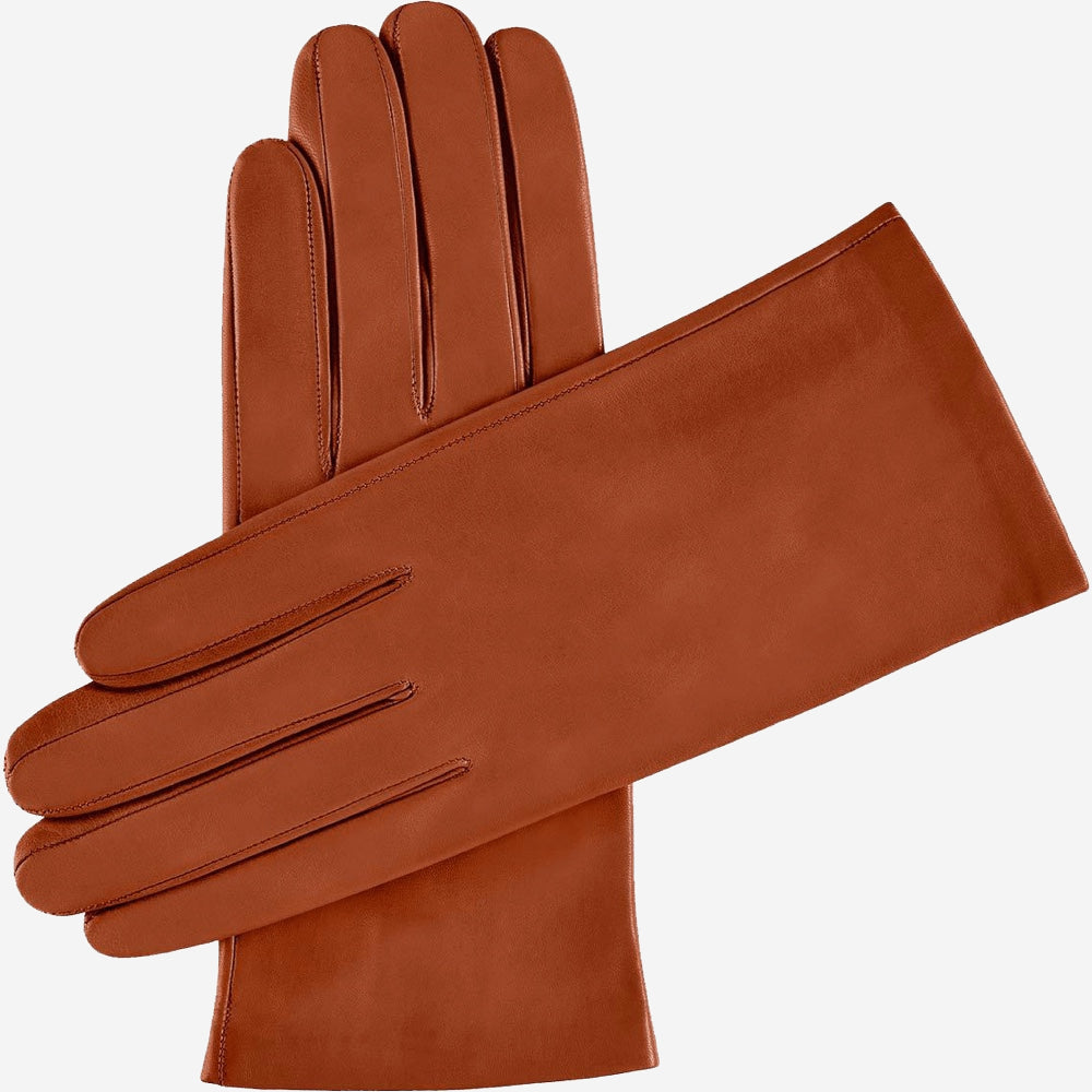 Sofia (brown) - Italian lambskin leather gloves with silk lining — photo 1 of 8