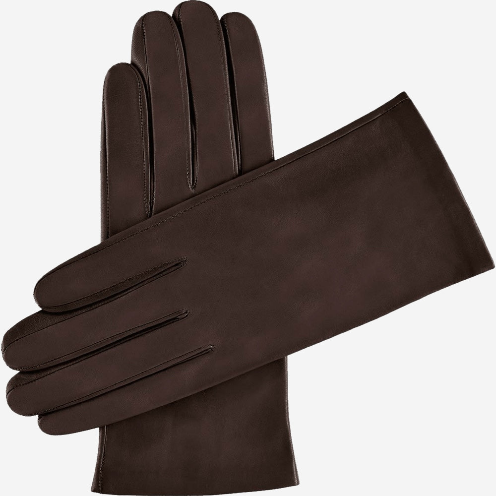 Sofia (dark brown) - Italian lambskin leather gloves with silk lining — photo 1 of 8