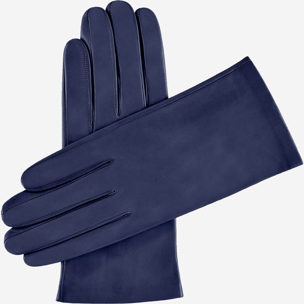Sofia (navy blue) - Italian lambskin leather gloves with silk lining — photo 1 of 10