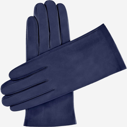 Sofia (navy blue) - Italian lambskin leather gloves with silk lining — photo 1 of 10