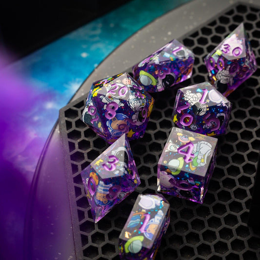 Juego de Dados DND de Resina Hechos a Mano Oso Espacial