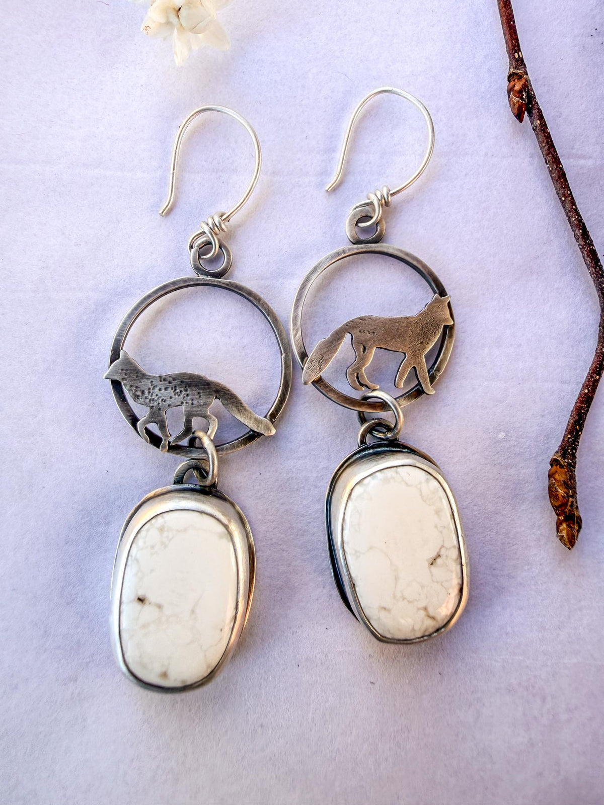 White Buffalo Hoop Earrings with Fox | Stand Collection