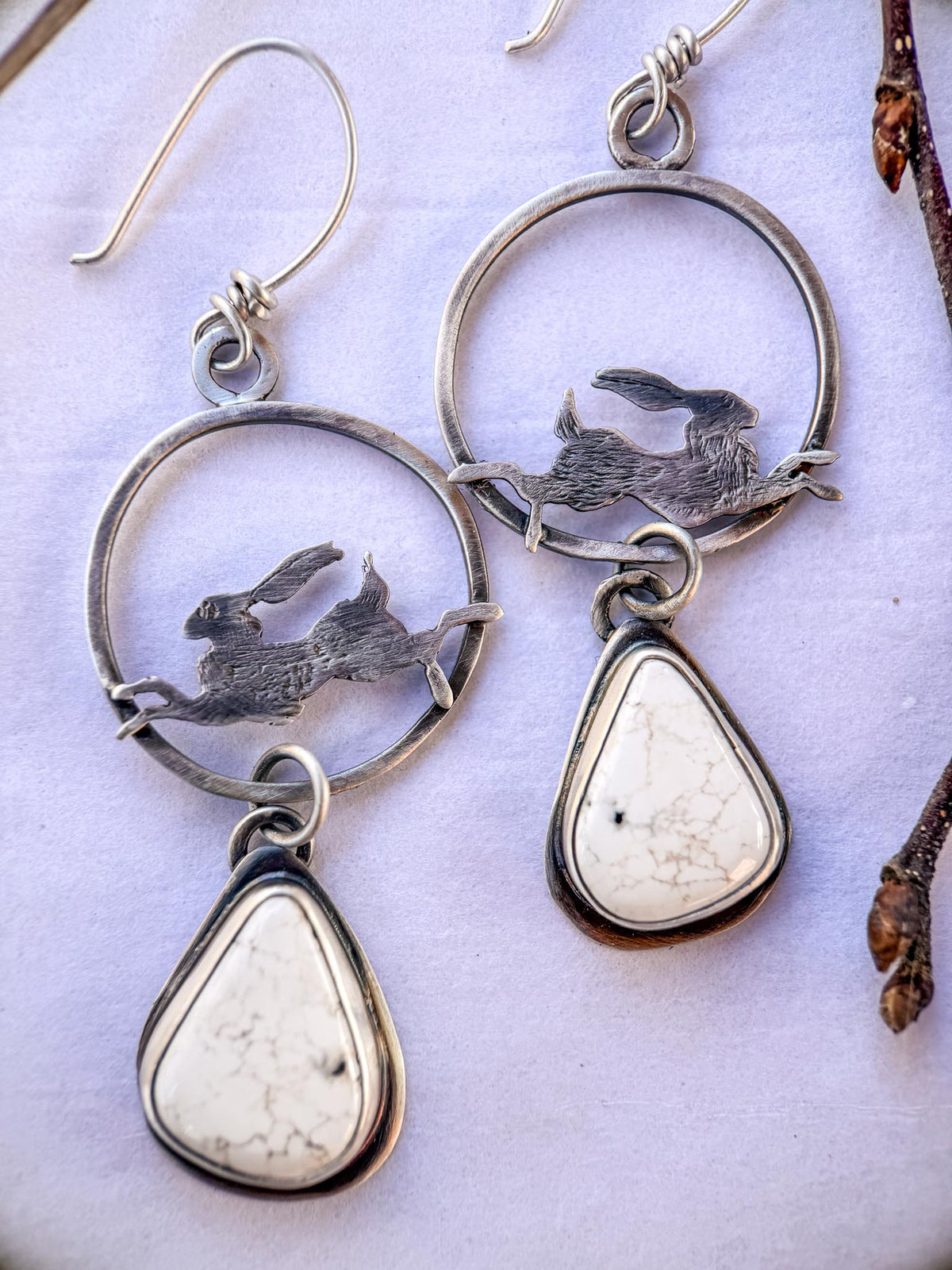 White Buffalo Hoop Earrings with Jackrabbit | Stand Collection
