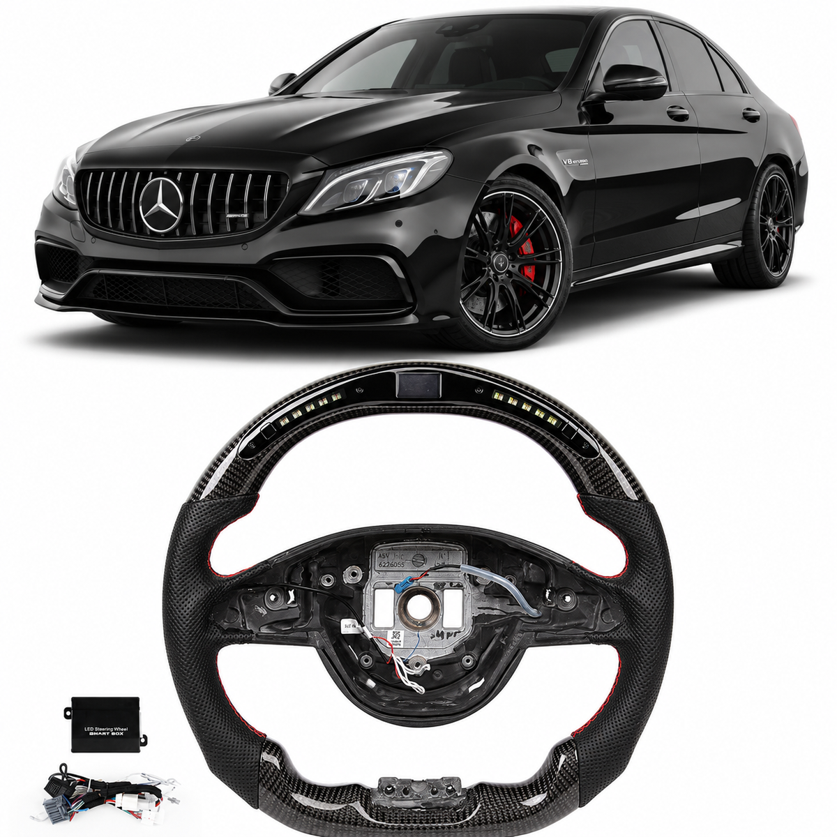 Carbon Fiber LED Steering Wheel for Mercedes-Benz W205 AMG C63, GLS, CLA & GLE 2016–2017 with Vibration (Non-Heated)