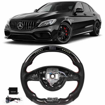 Carbon Fiber LED Steering Wheel for Mercedes-Benz W205 AMG C63, GLS, CLA & GLE 2016–2017 with Vibration (Non-Heated)
