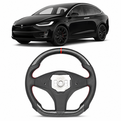 Real Carbon Fiber Sport Steering Wheel for Tesla Model S 2014–2020 & Model X 2016–2020 Black Leather Heated