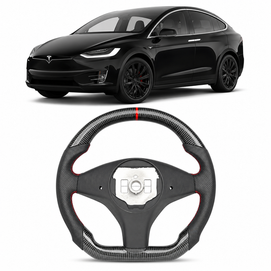 Real Carbon Fiber Sport Steering Wheel for Tesla Model S 2014–2020 & Model X 2016–2020 Black Leather Heated