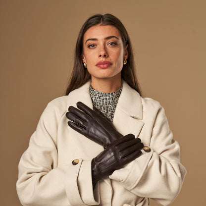 Stella (dark brown) – Sheepskin leather gloves with ultra-warm fleece lining & touchscreen functionality — photo 4 of 9