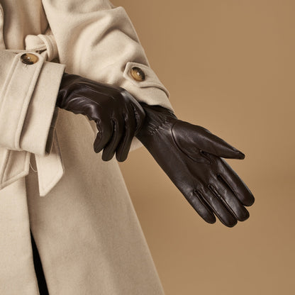 Stella (dark brown) – Sheepskin leather gloves with ultra-warm fleece lining & touchscreen functionality — photo 3 of 9