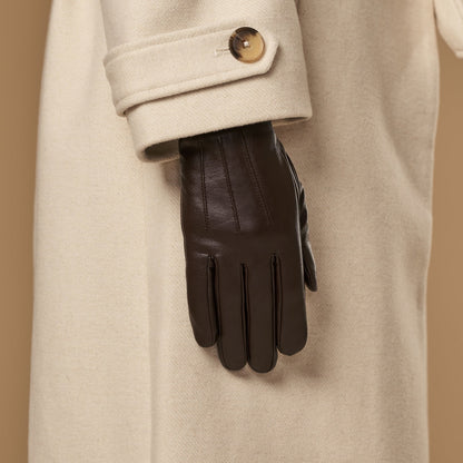 Stella (dark brown) – Sheepskin leather gloves with ultra-warm fleece lining & touchscreen functionality — photo 5 of 9