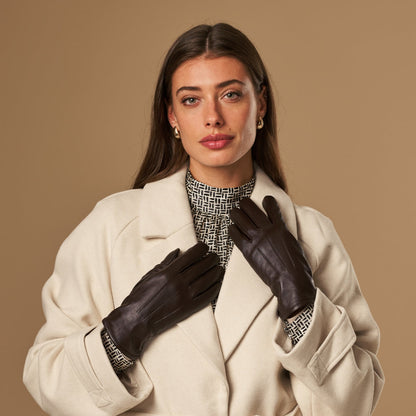 Stella (dark brown) – Sheepskin leather gloves with ultra-warm fleece lining & touchscreen functionality — photo 6 of 9